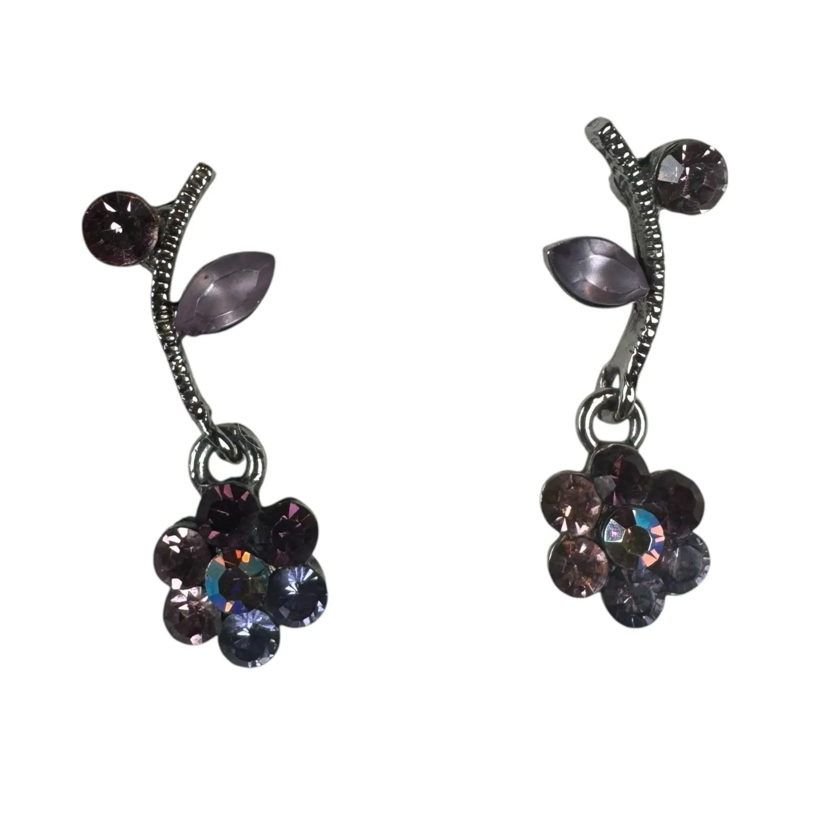 Vintage Purple Crystal Flower Earrings - Image 2