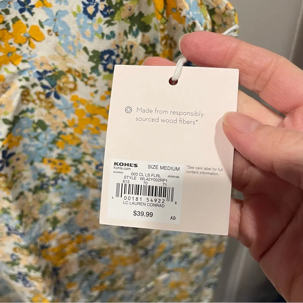 Sweet NWT Lauren Conrad linen blend floral cottagecore mini dress pull on style - Image 5