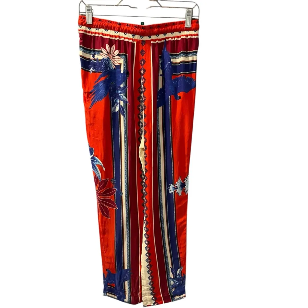 Farm Rio Macaw Scarf Print Pants Size Small Red White Blue Resort Vacation Wear - Image 8