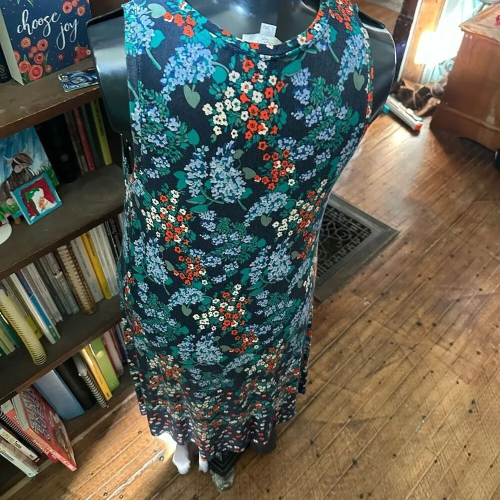 Loft blue & red flower print knit travelcore lounge L dress - Image 3