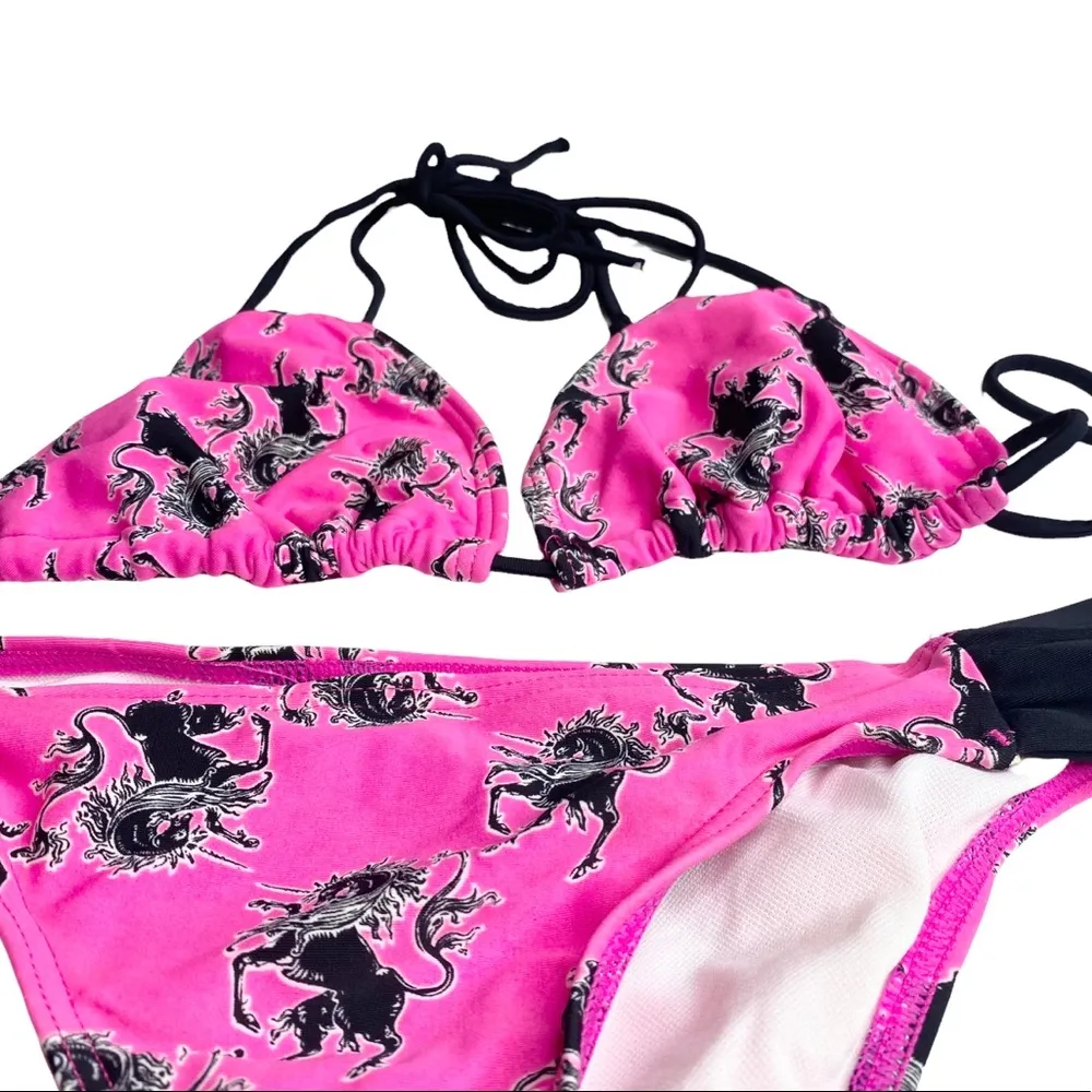 new Joe Boxer ☼ Unicorn Print 2 Piece String Bikini Set ☼ Hot Pink ☼ Size XS - Image 3