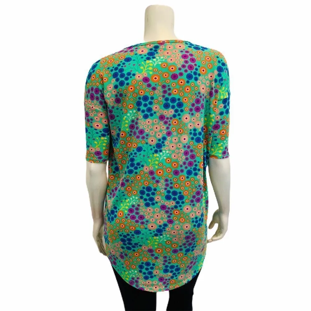 LULAROE XS Irma FLoral Multicolor Flowers Green Background Floral Top Blouse - Image 3