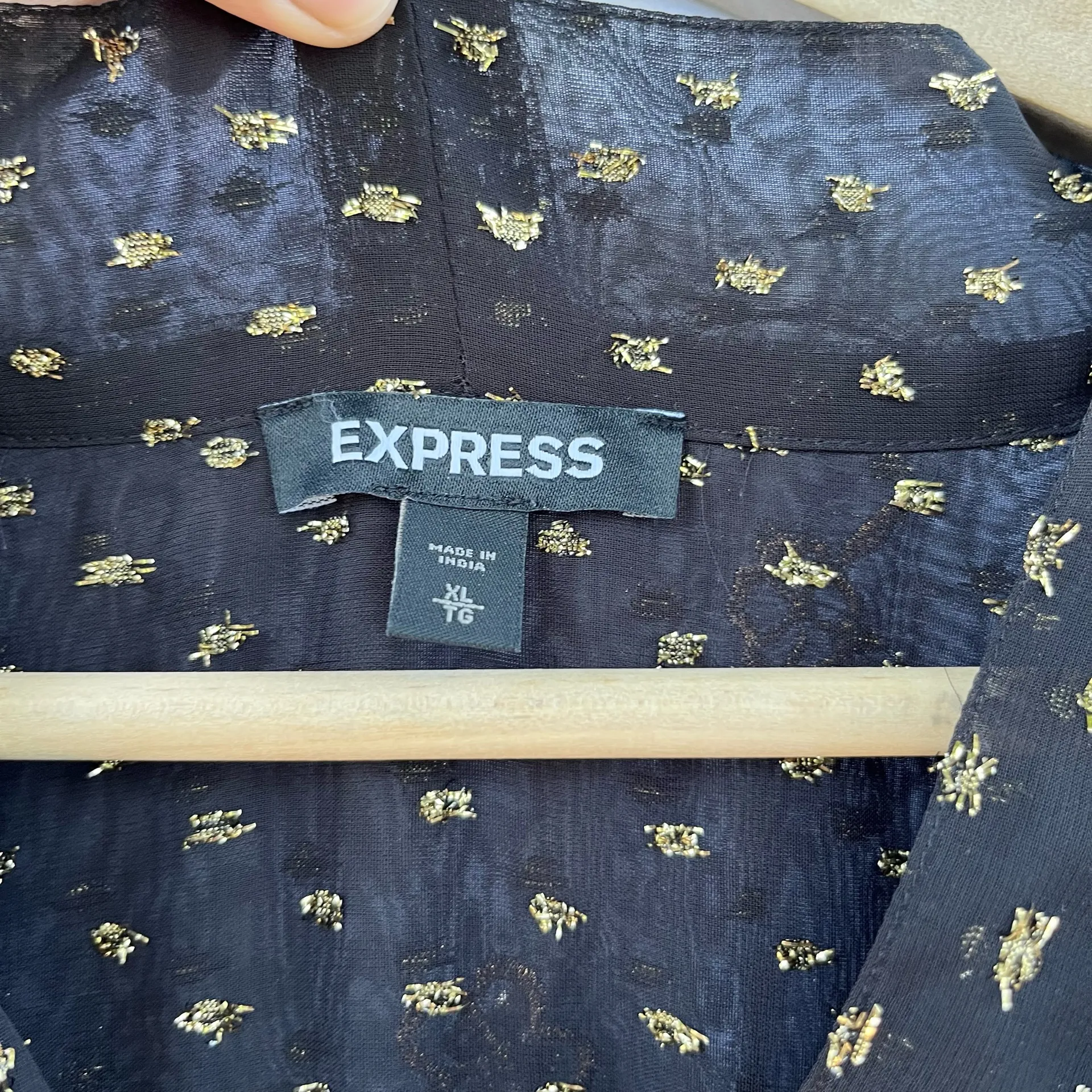 EXPRESS | BLACK METALLIC FLORAL EMBROIDERED TIERED TIE NECK MIDI DRESS XL - Image 14