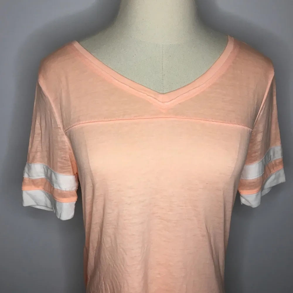 MAURICES Light Orange Peach Varsity V Neck Shirt Small - Image 3