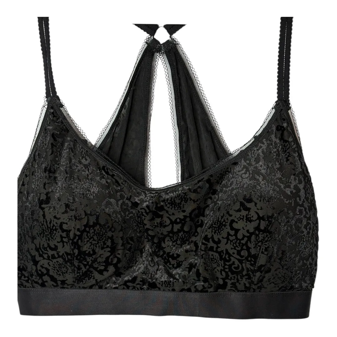 Aeropostale Black Floral Velvet Lace Trim Bralette Racerback‎ Sexy Size 1X - Image 4
