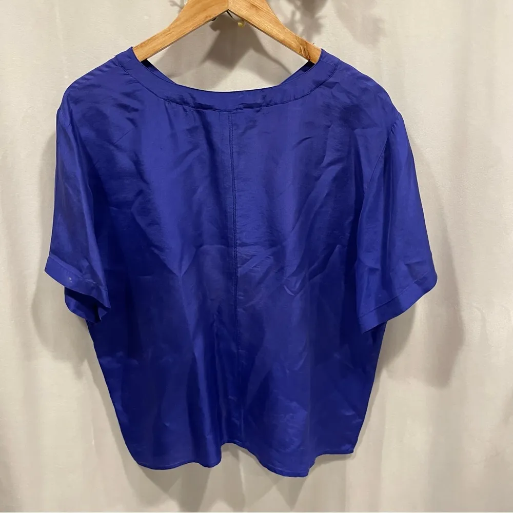 Vintage royal ocean blue silk Pebble Beach lightweight blouse short sleeve Size M - Image 4