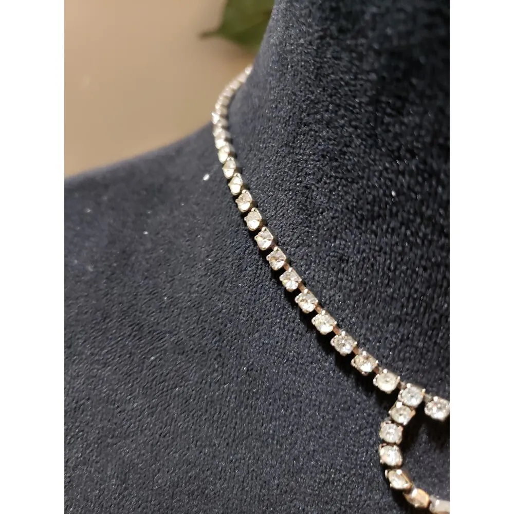 Women Fashion Silver Plated Rhinestones Trim Bling Chain B Drope Choker Necklace - Image 5