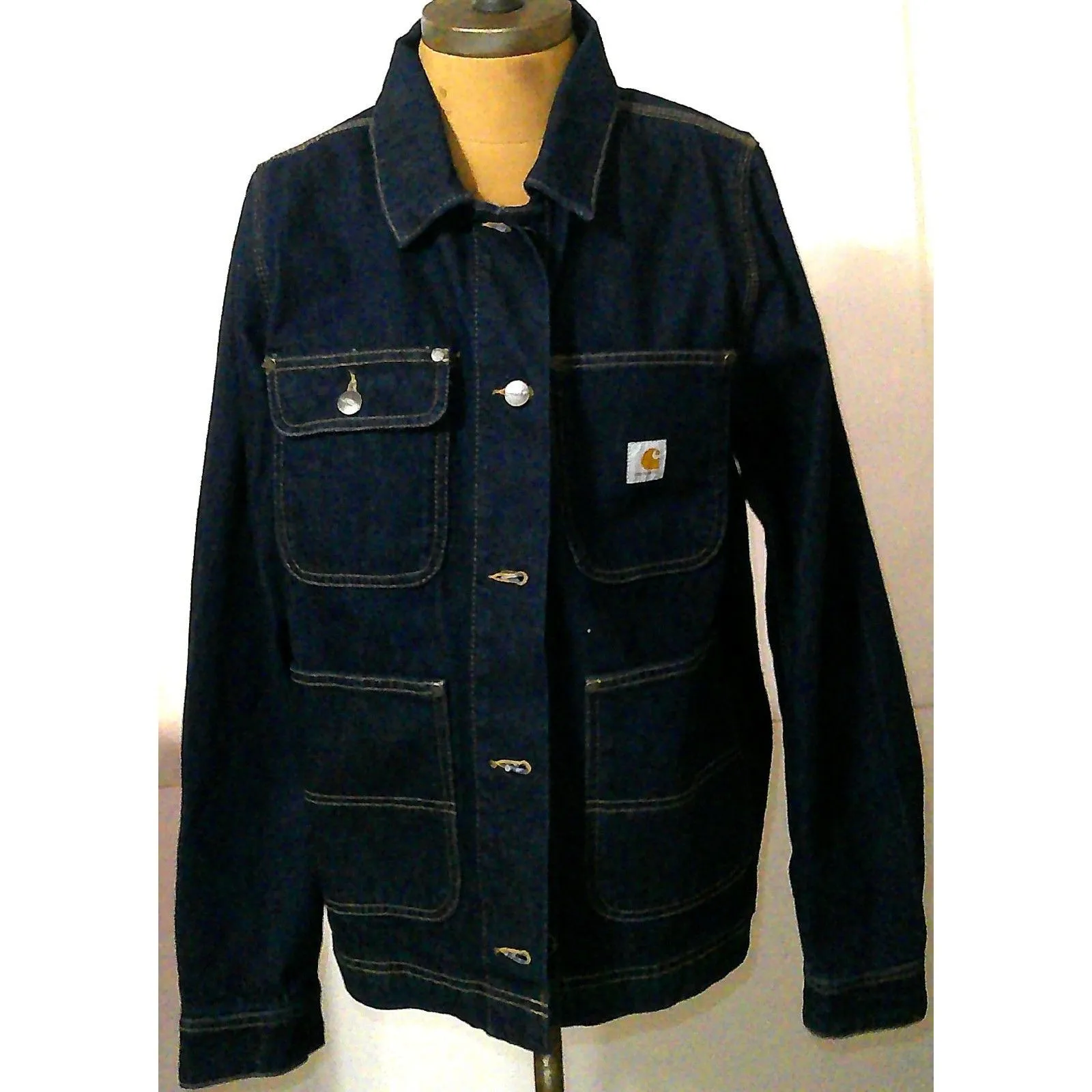 Carhartt NWOT Womens New M Denim Chore Coat Jacket Jean Blue Pockets Logo Relax - Image 3