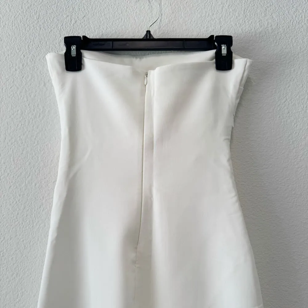 ZARA Woman Oyster White Strapless Midi Dress Sleek Minimalist Chic Size Small - Image 4