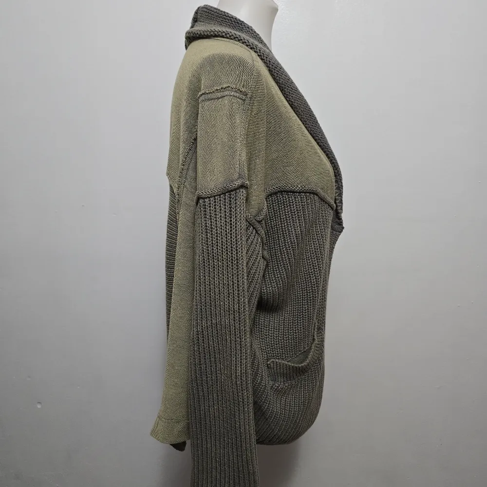 Hudson Gray Army Green Terry Washed Relaxed Fit Cardigan Size Small - Image 4