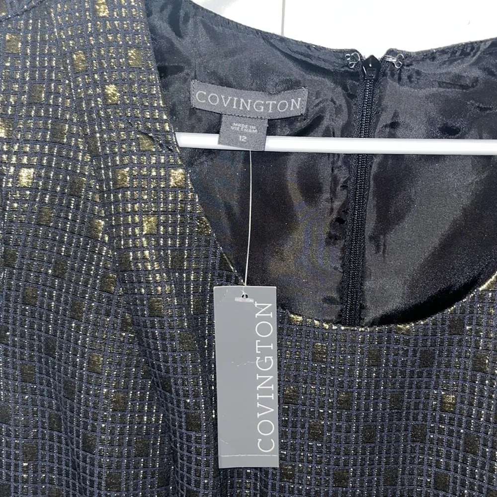 Covington Midi Dress Cap Sleeve Sheath Metallic Gold Square Women’s 12 - Image 4
