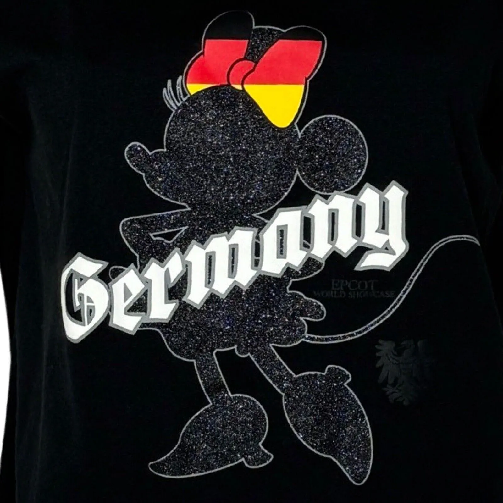 Disney Shirt Women Medium Black Minnie Germany Epcot Tee Sparkle Casual Vacation - Image 6