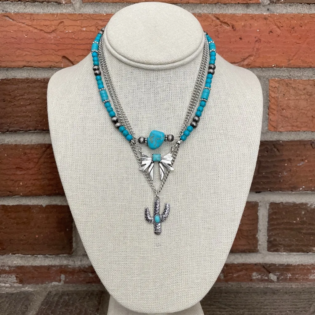 Bow Necklace Set with Turquoise & Navajo Style Pearls Silver - Image 2