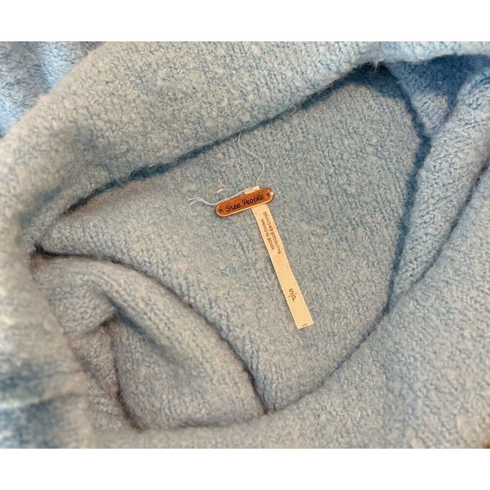 Free People Womens Sweater Blue Stormy Cowl Neck Alpaca Wool Crop Pullover Small - Image 4