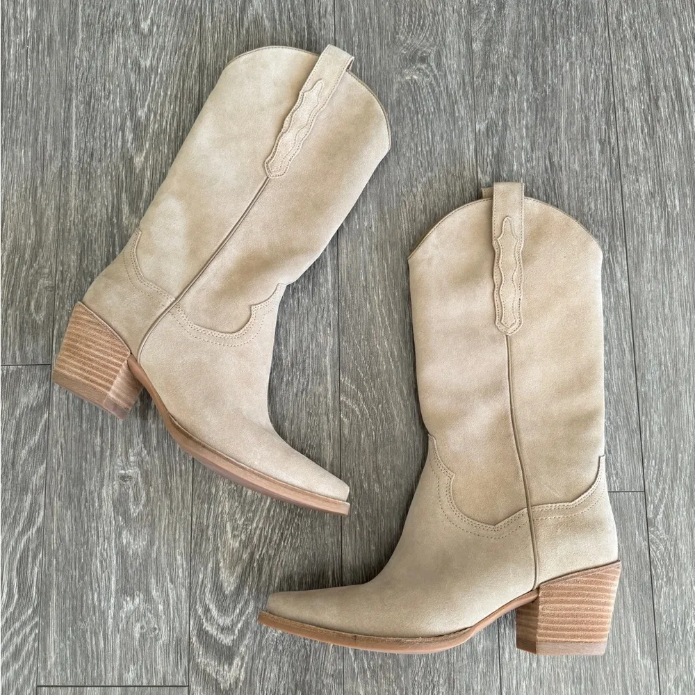 JEFFREY CAMPBELL Tan Suede Western Boots 8 - Image 4