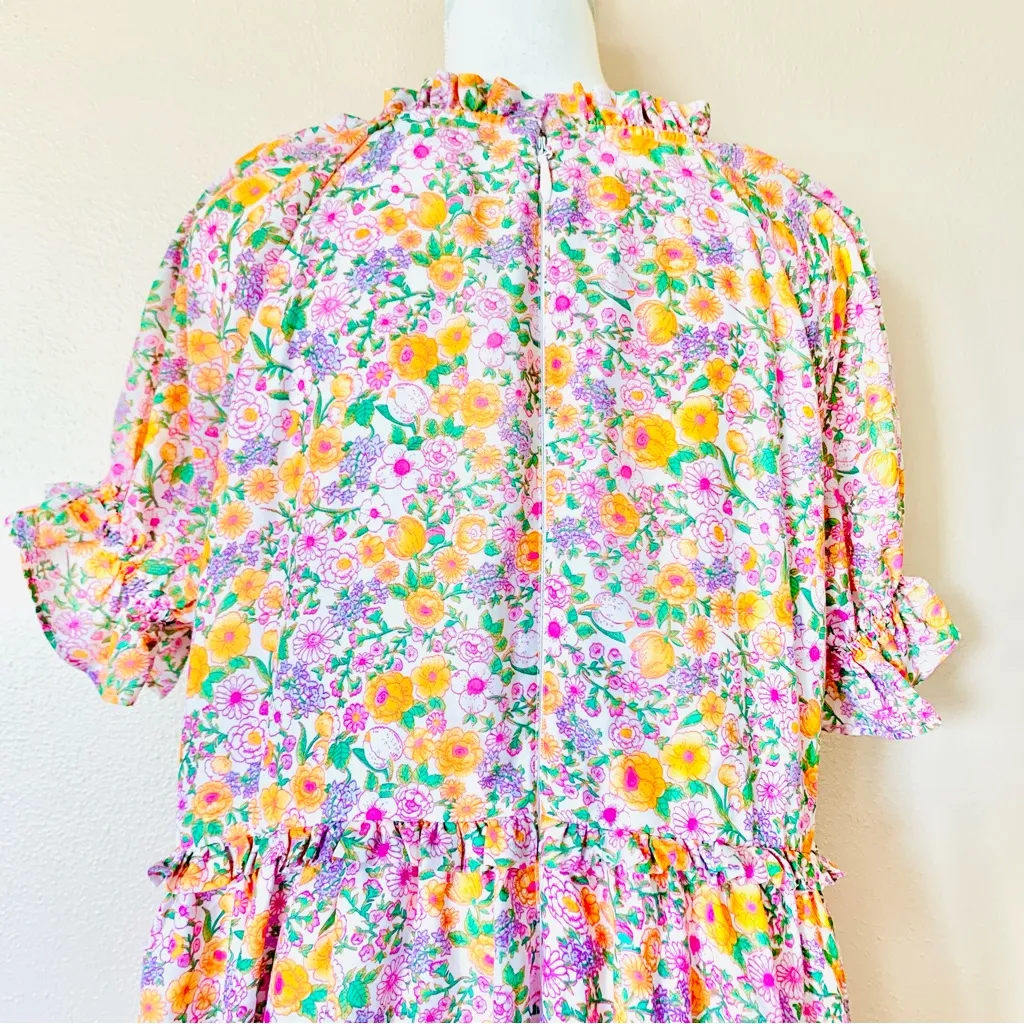 Ivy City Co Pink Purple & Orange Floral Ruffled Maxi Dress. Size XL - Image 7