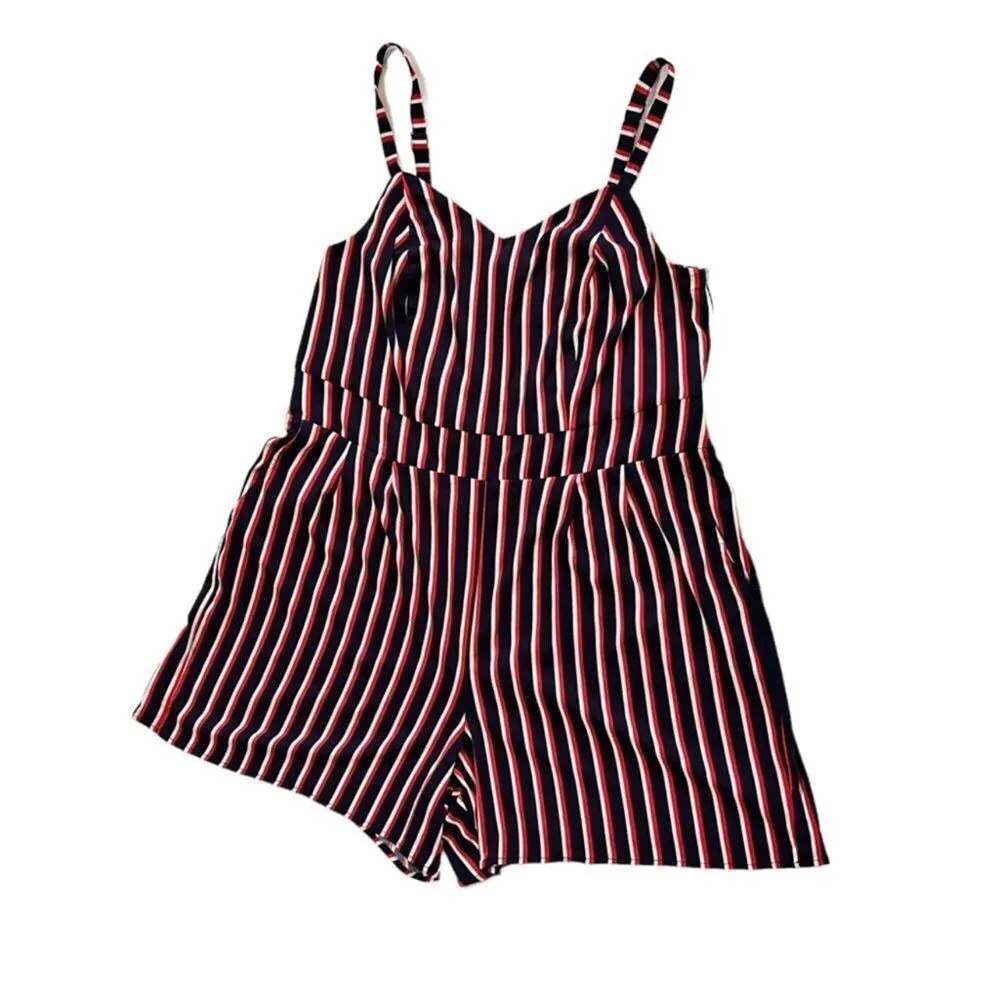 Torrid Challis Navy & Red Stripe Romper Size Size 1 NWT - Image 16