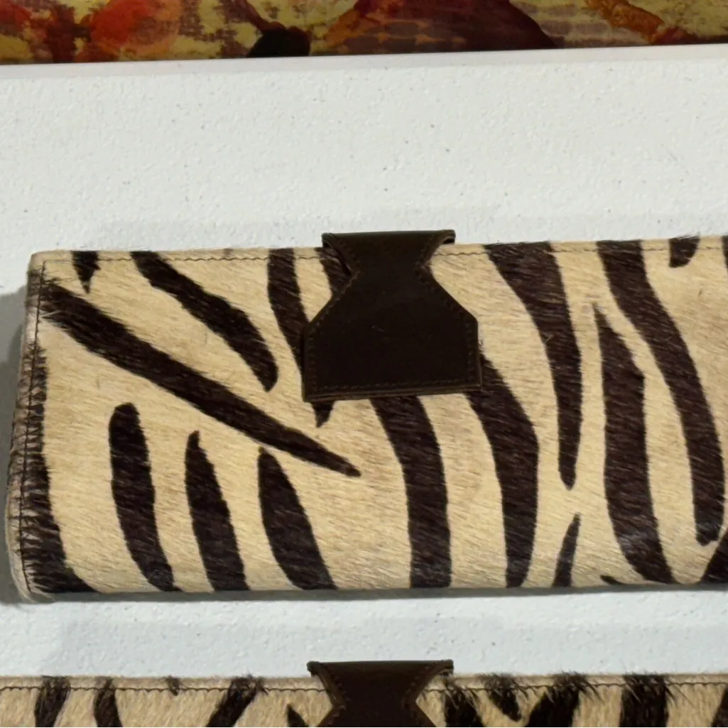 Lot Of 2 Real Handmade Animal Print Fur Leather Loop Closure Wallet/Hand Clutch - Image 15