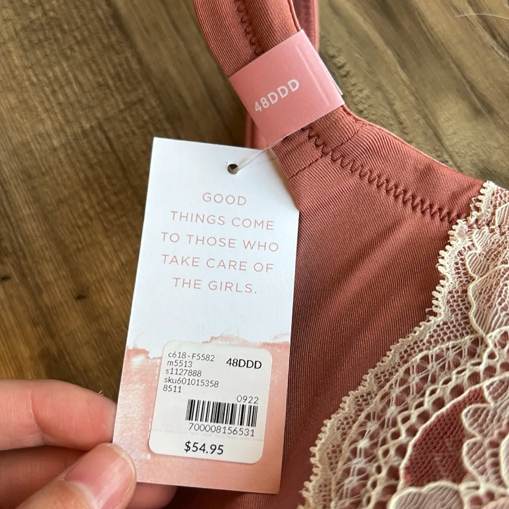 Cacique Lightly Lined Full Coverage Pink Lace Bra NWT 48DDD - Image 3