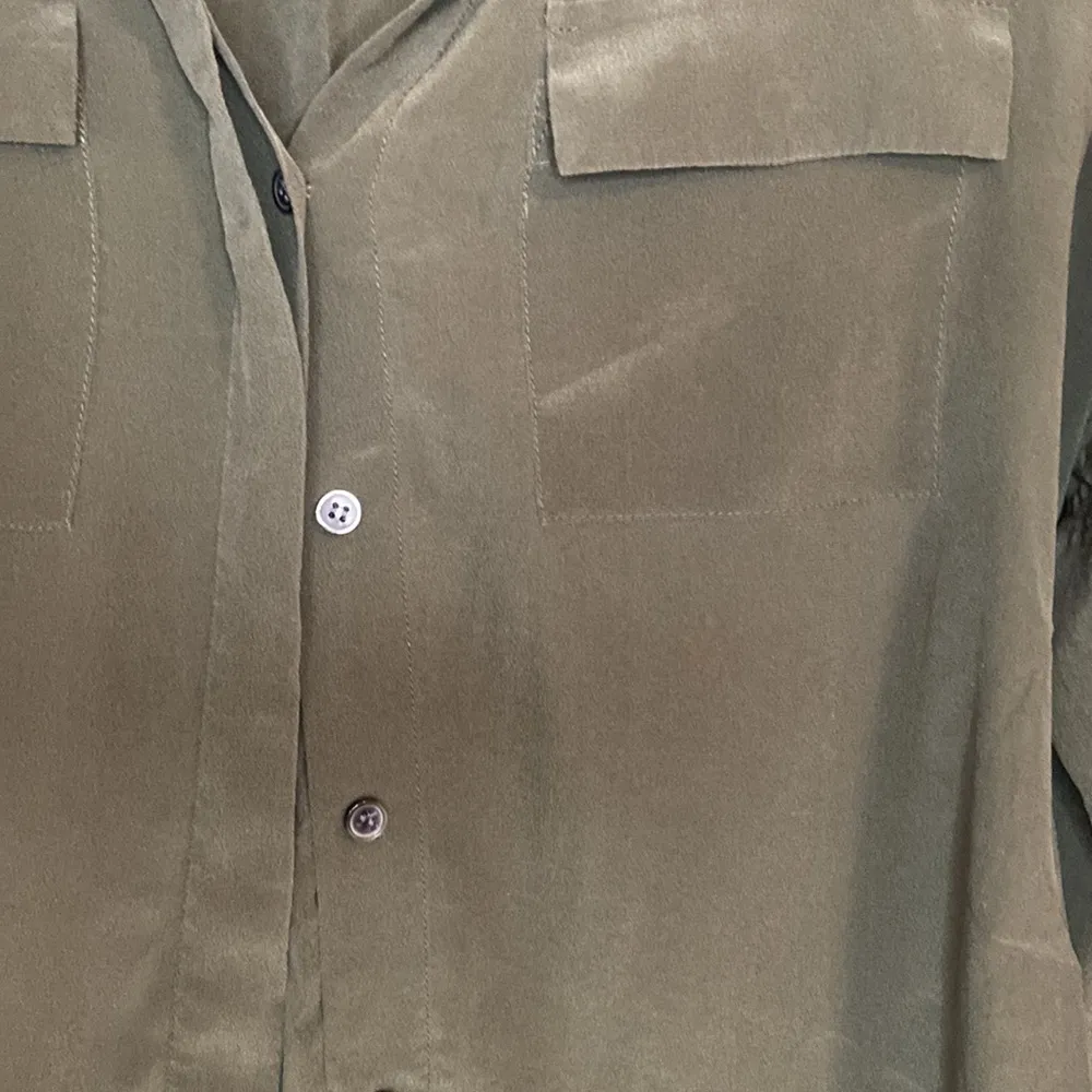 Madewell Silk Button Down Cargo Blouse Green XS - Image 3