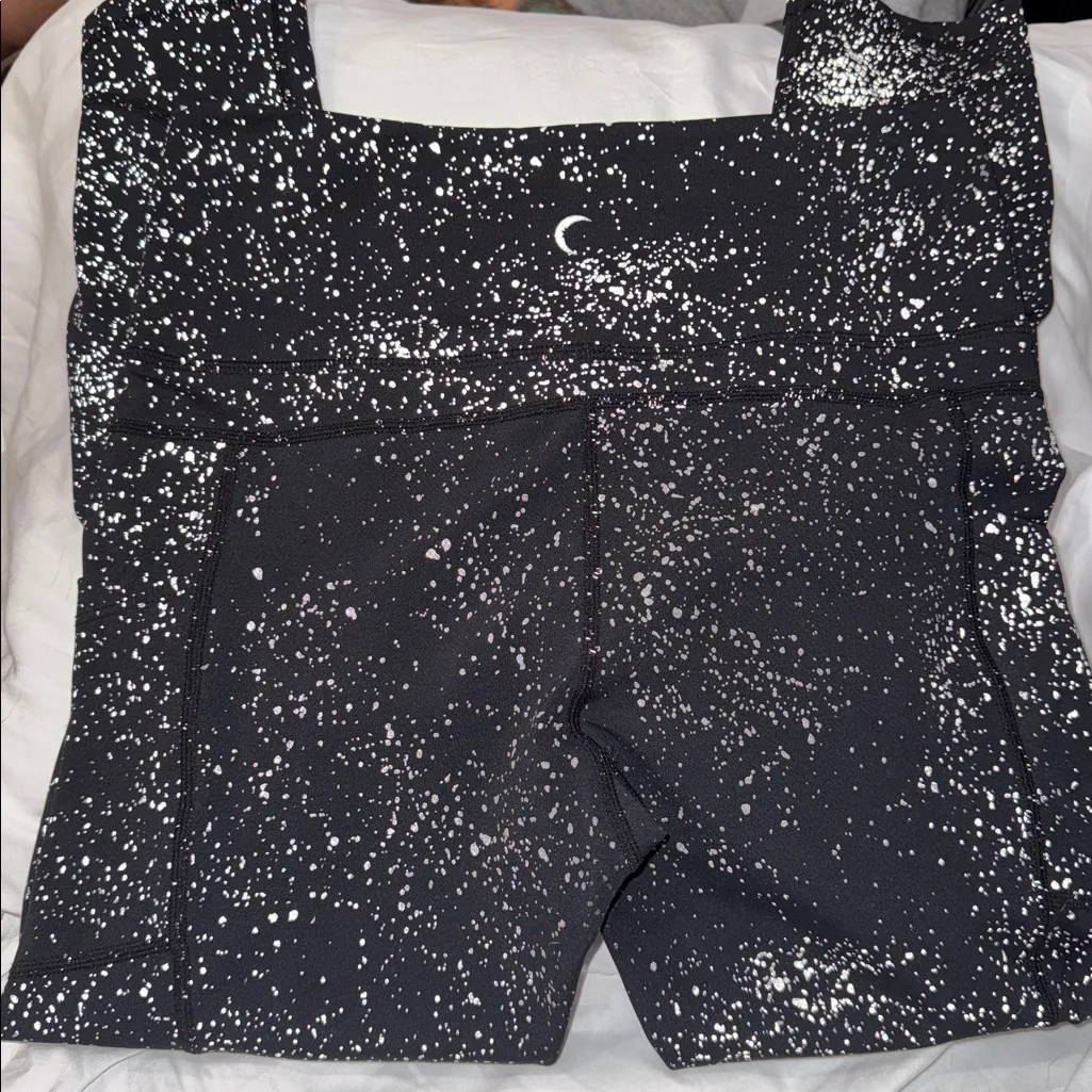 ZYIA Black Leggings with Gray Speckles Splatter Pattern Side Pockets Sz. 6-8 EUC - Image 4