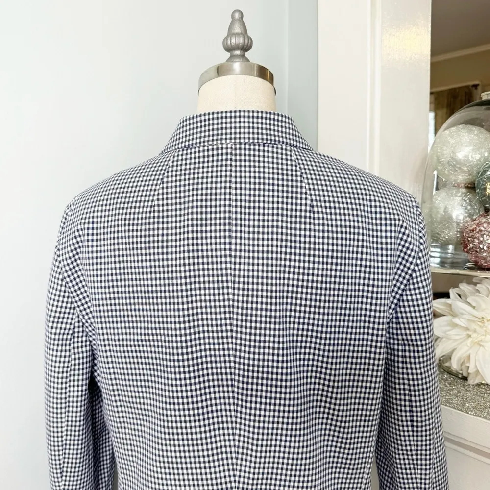 Talbots Gingham Check Blazer Jacket Blue & White Print Size 10 - Image 7