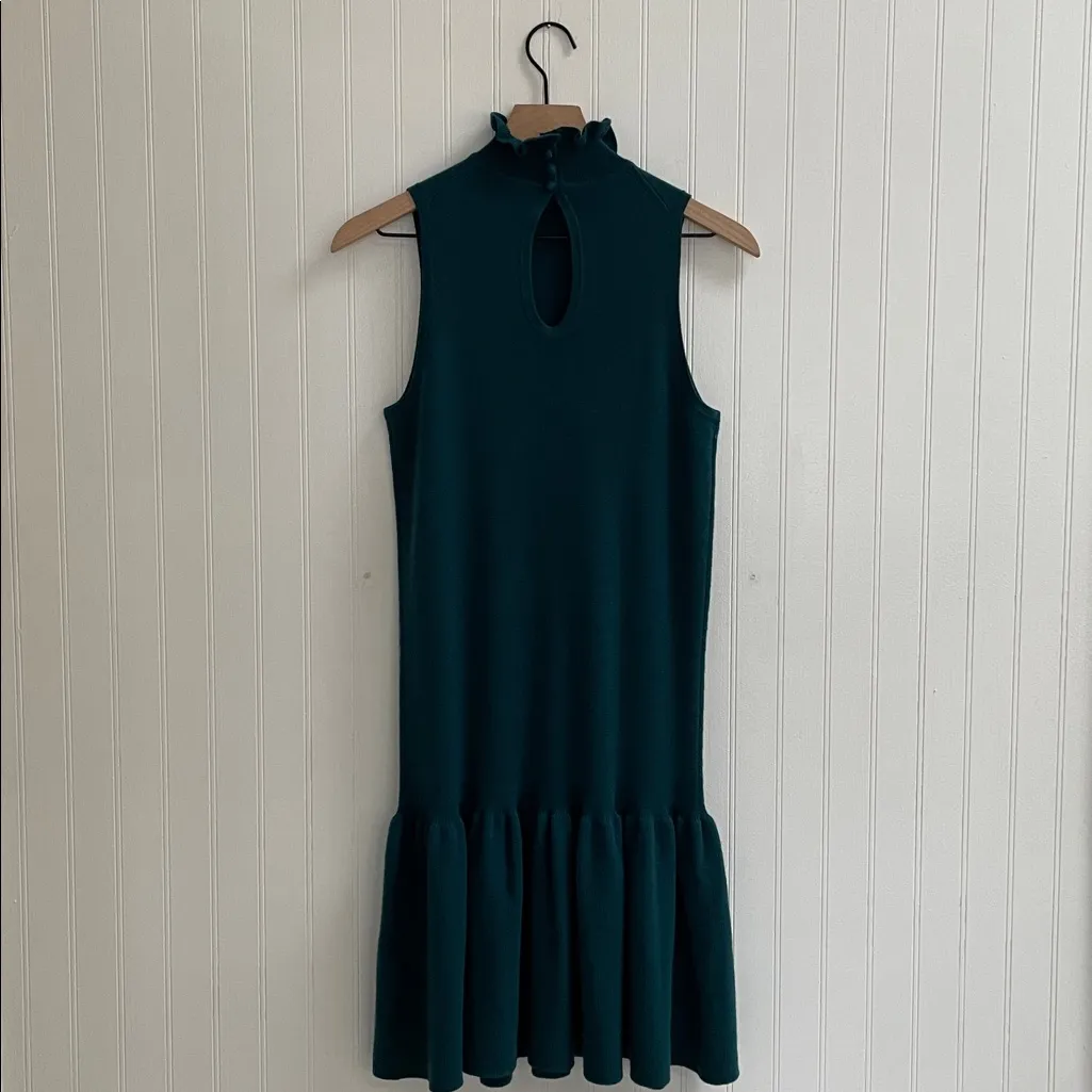 TRINA TURK Raya Merino Wool Ruffle Sleeveless Drop Hem Dress in Teal Size M - Image 6