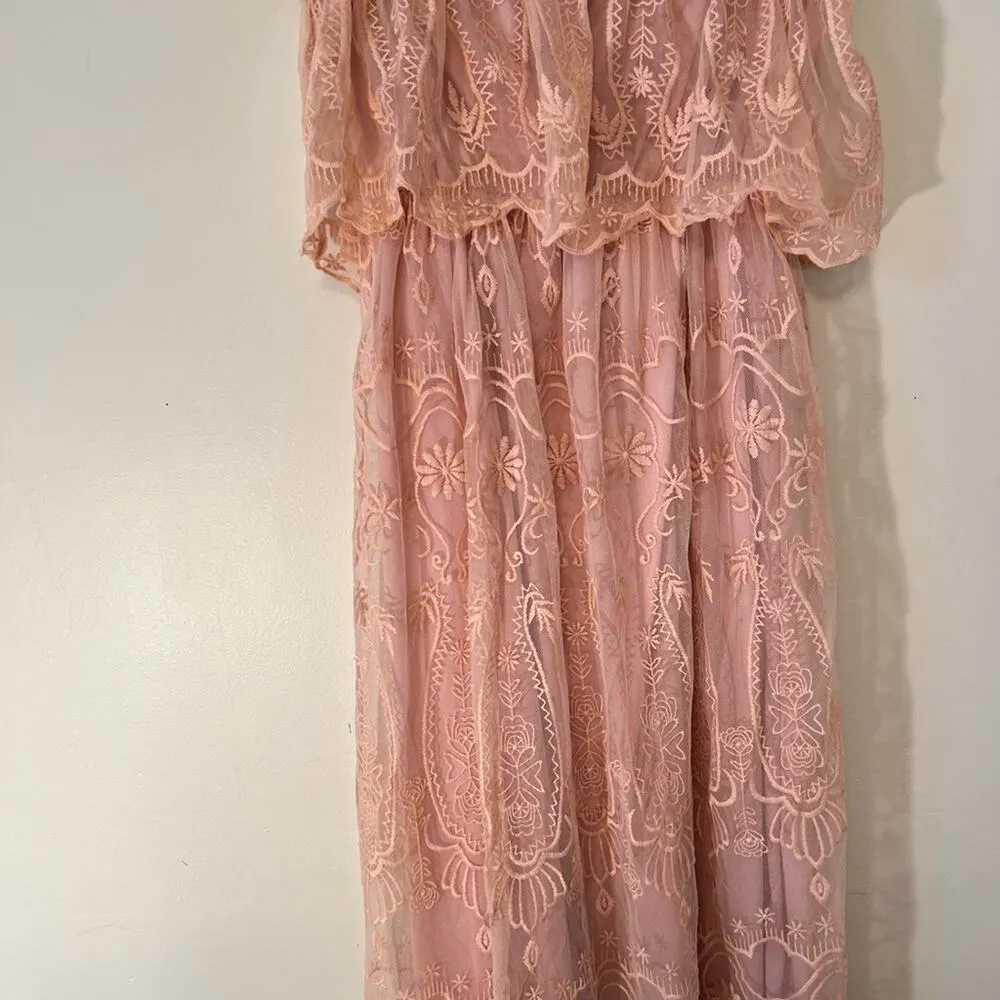 Forever 21 Strapless Pink Maxi Dress size Small - Image 2
