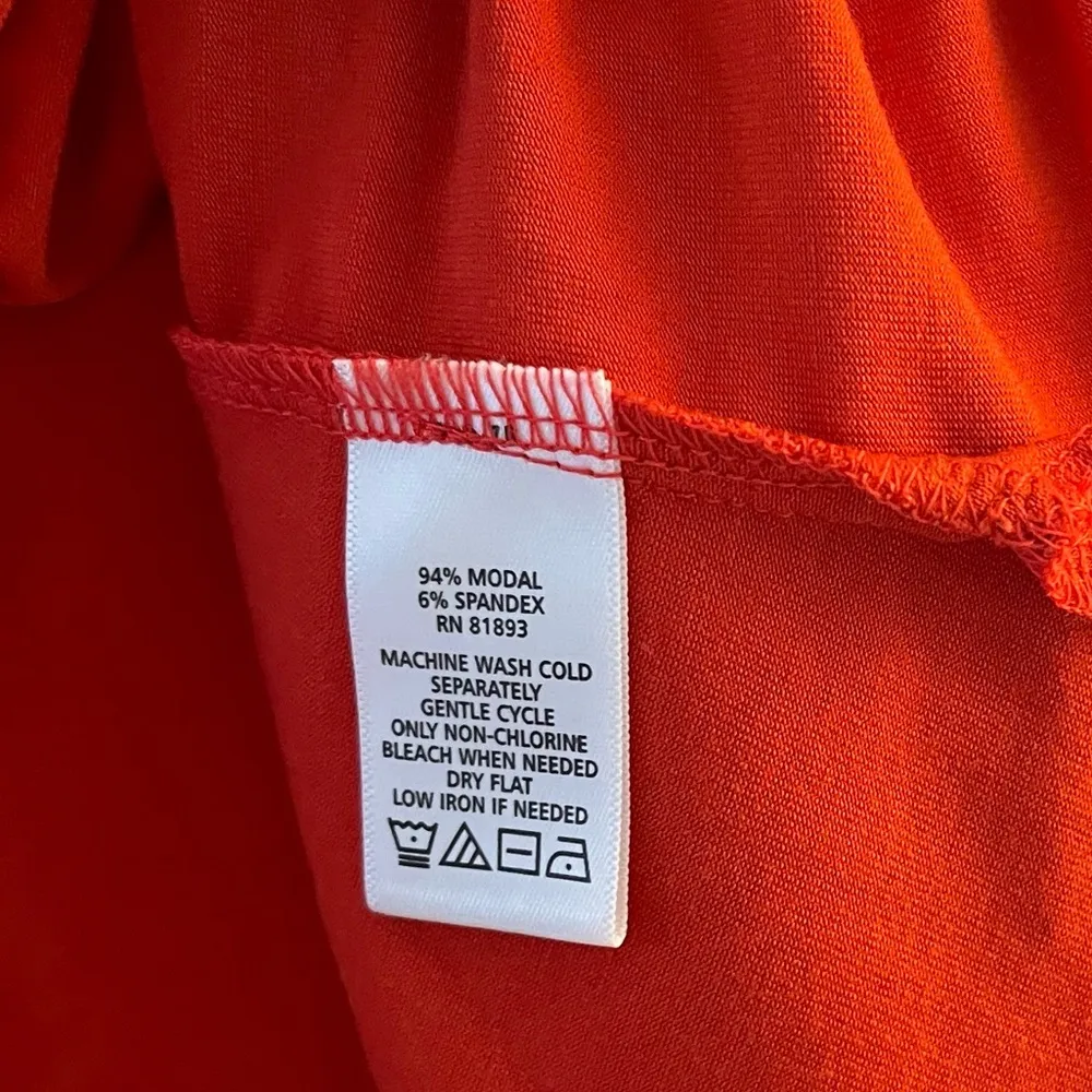 H by Halston Tee Bright Orange Scoop Neck Short Sleeves Side Slit Tee Sz L EUC - Image 9