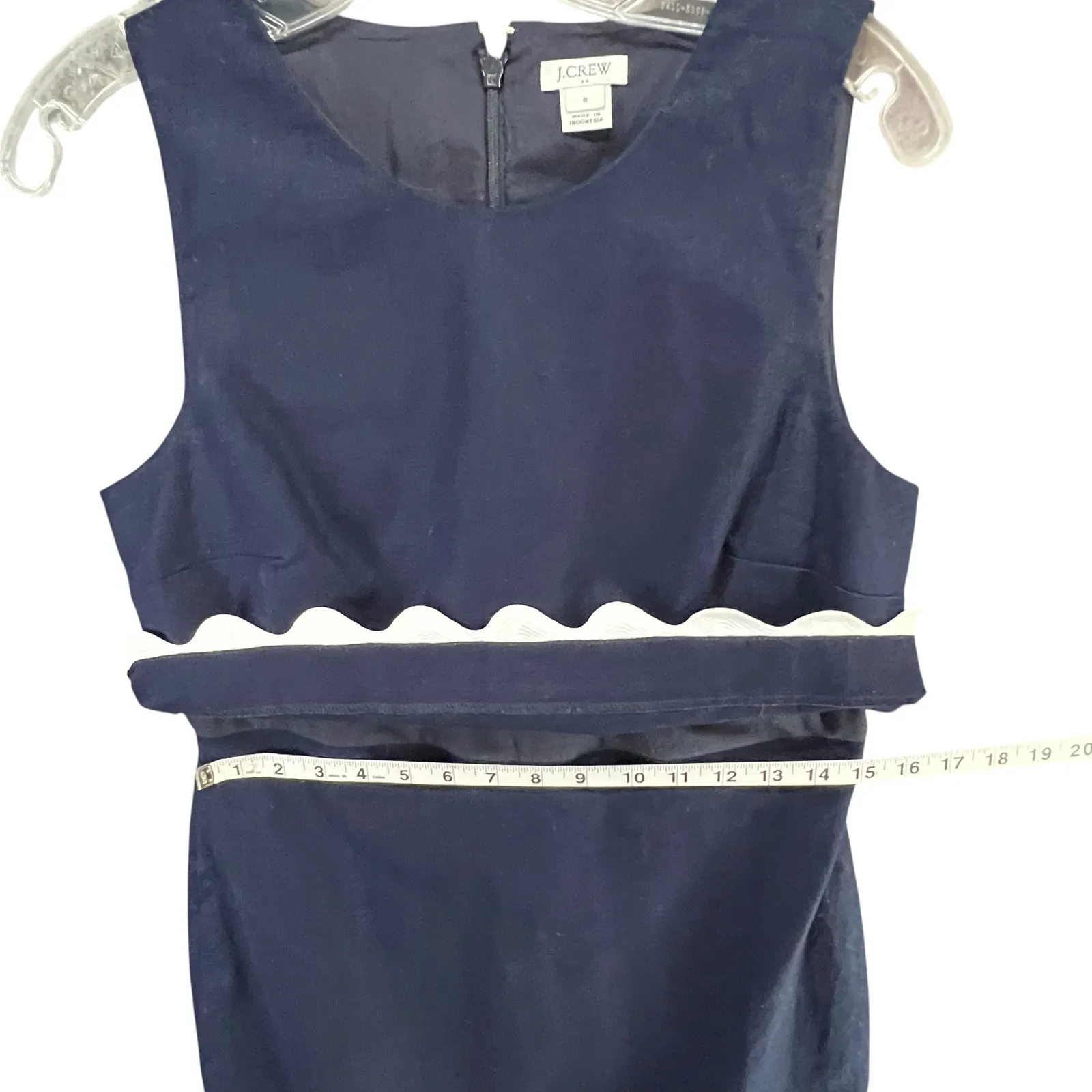 J Crew Sheath Dress Size 8 Blue White Rickrack Trim Linen Blend Classic Preppy - Image 8