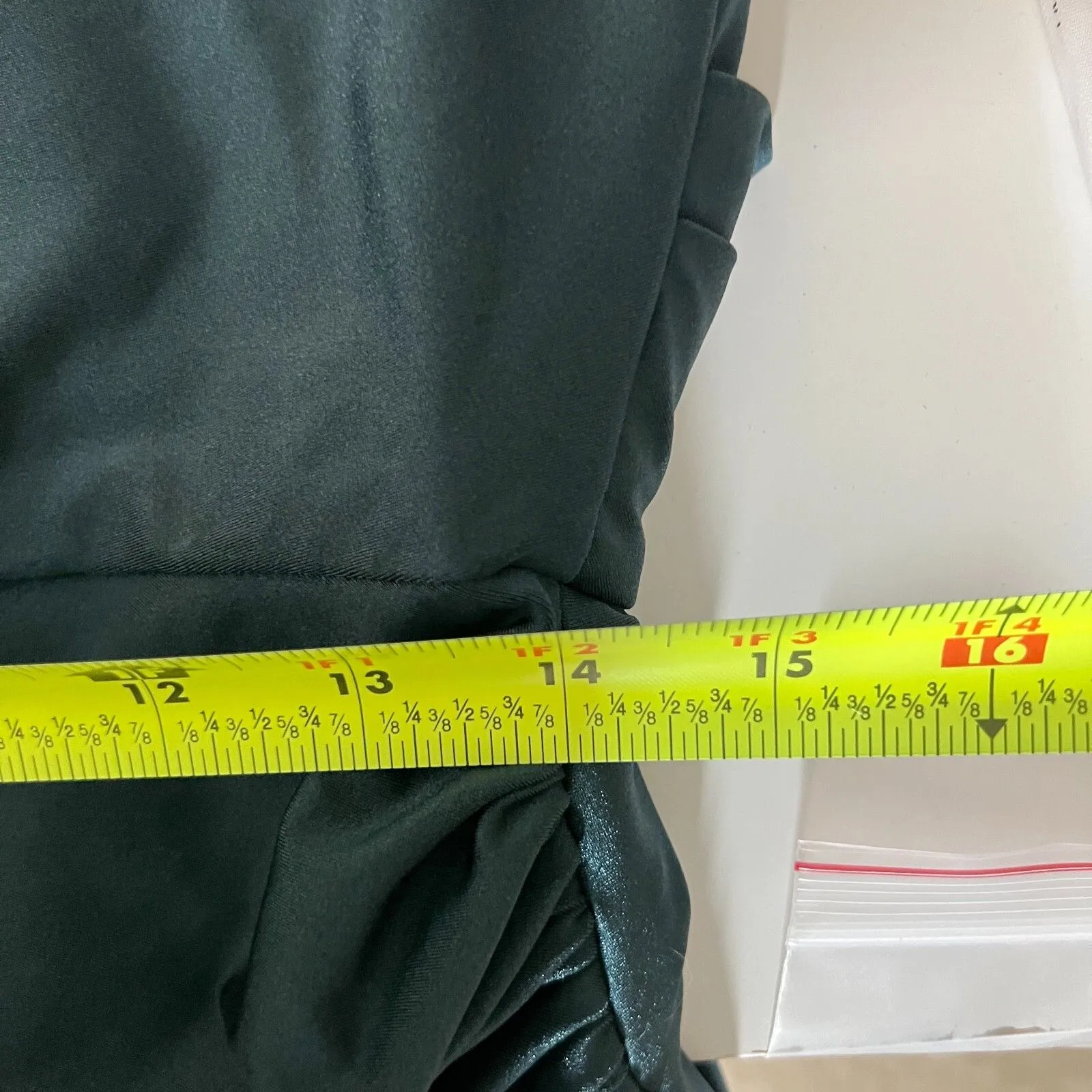 Cynthia & Sahar Gown XL One Shoulder Asymmetrical Dress Green Satin Formal - Image 15