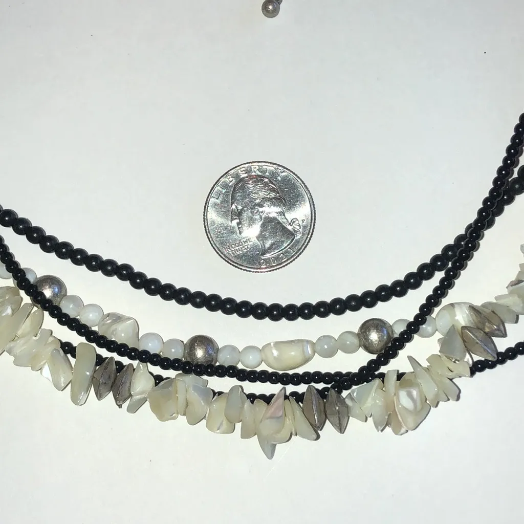 Chic Black and White Layered Beaded Boho Necklace - Image 3
