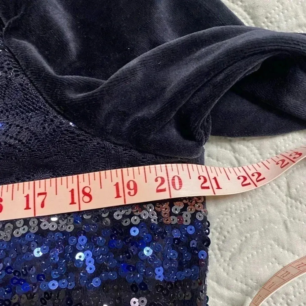 Quacker Factory Velour Zip Jacket Sequins Lace Size Medium Black Blue - Image 3
