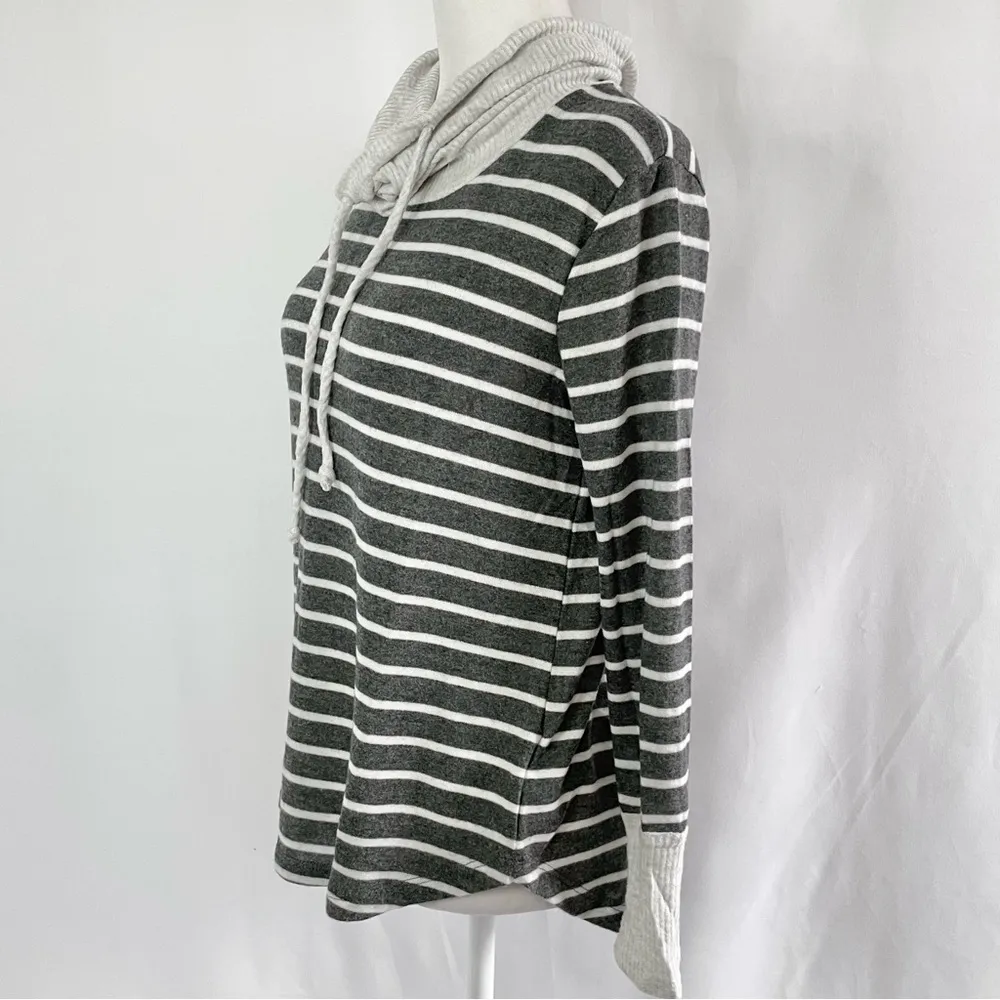 New  Cowl Neck Brushed Knit Top Charcoal Grey Stripe Petite Size XS - Image 12
