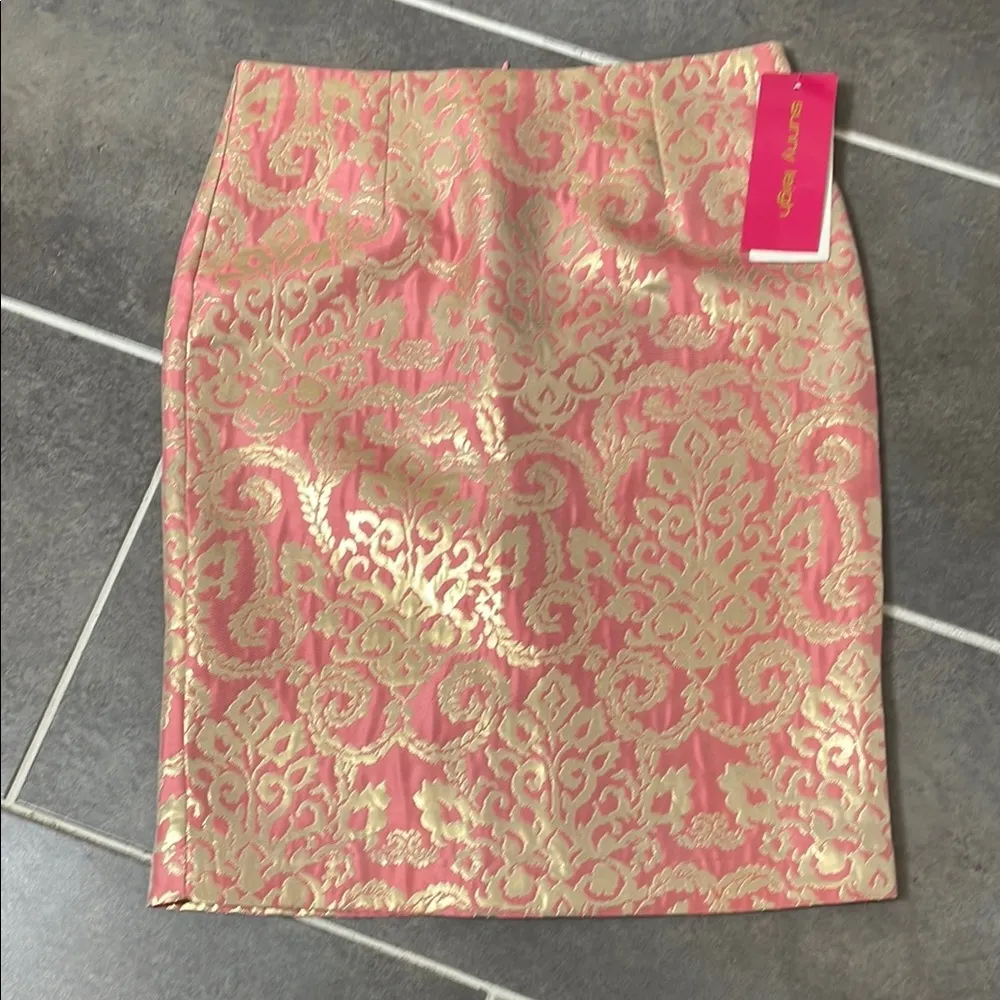 Sunny Leigh Pink and Gold Patterned Pencil/Straight Skirt size 2 - Image 3