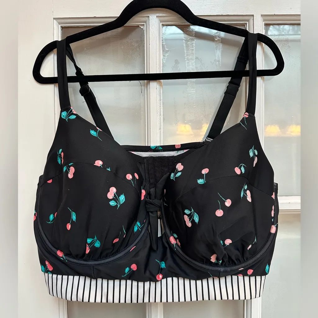 Lane Bryant Plus Size 46DDD Swim Bikini Top Swimsuit Retro Cherries Pinup Black - Image 14
