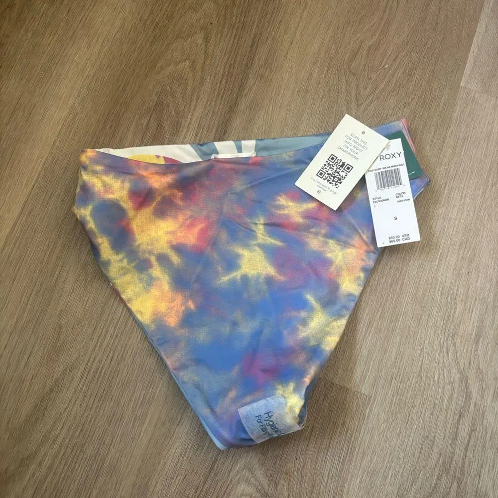 Roxy Women's Pop Surf Reversible Mid Waist Bikini Bottom Blue Tie Dye Beach - Image 10