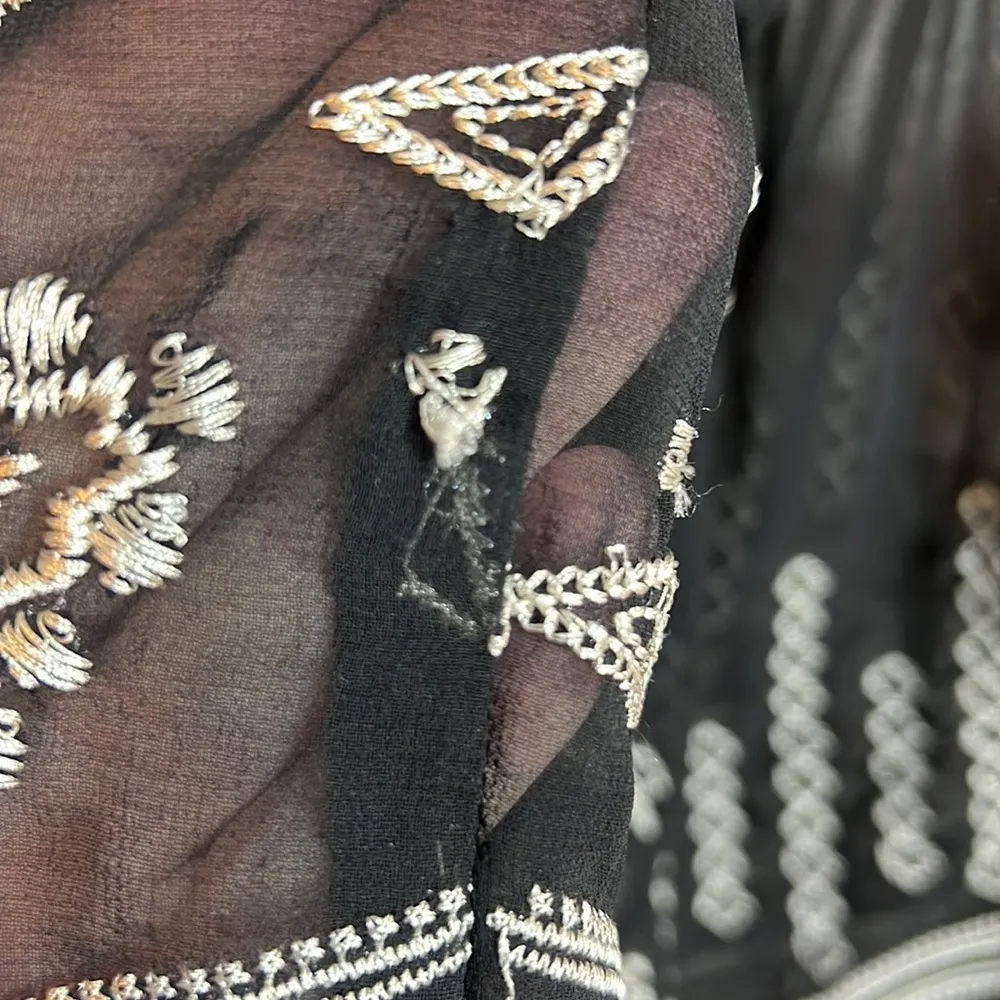 Cecico Sheer Tank Blouse w/Embroidery and a keyhole front tie Black - Image 11