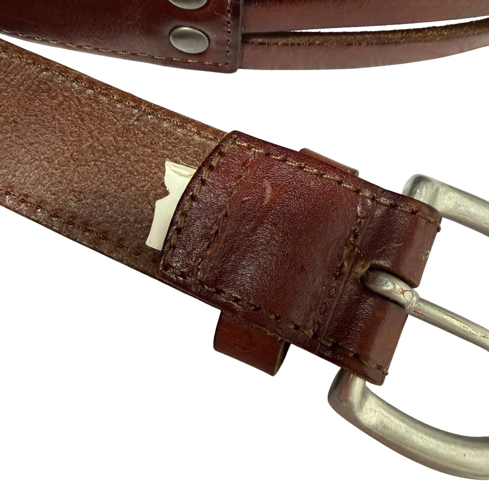 Genuine Leather Belt with Solid Brass Buckle Brown 43" Length Women's Vintage - Image 6