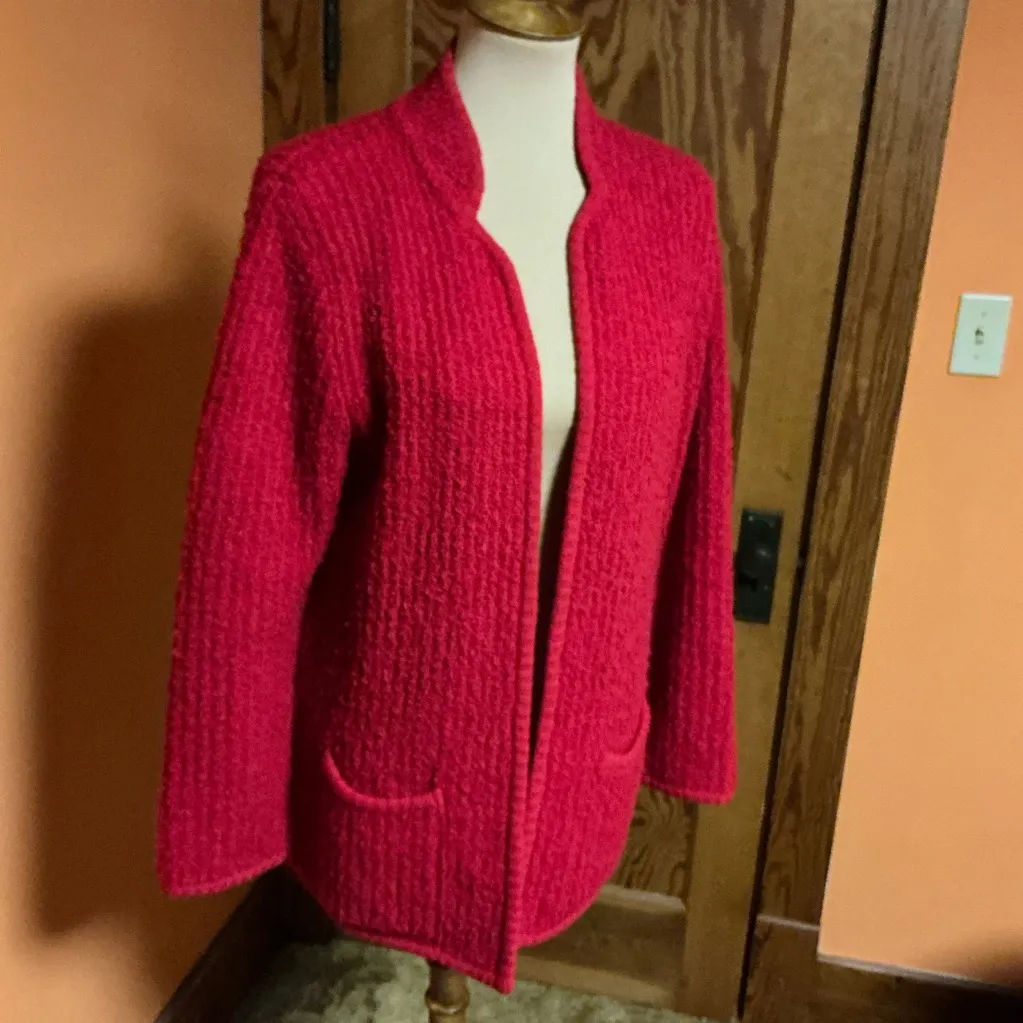 Vtg 80s Bright Red Objectives Fuzzy Cardigan Size XL - Image 5