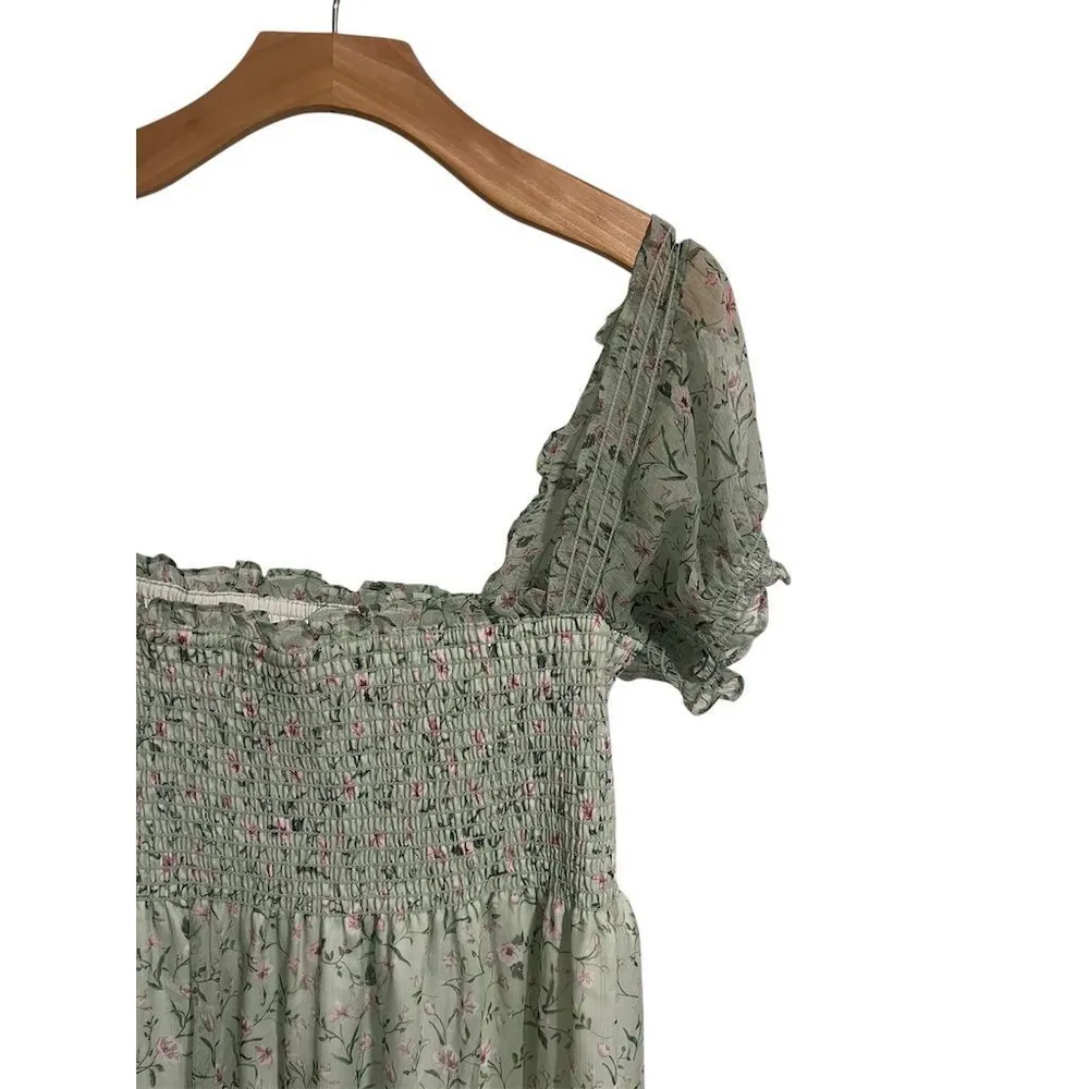 Reveriee Maxi Dress Women's Size XL Green Floral Tiered Short Sleeve Casual NWT - Image 4