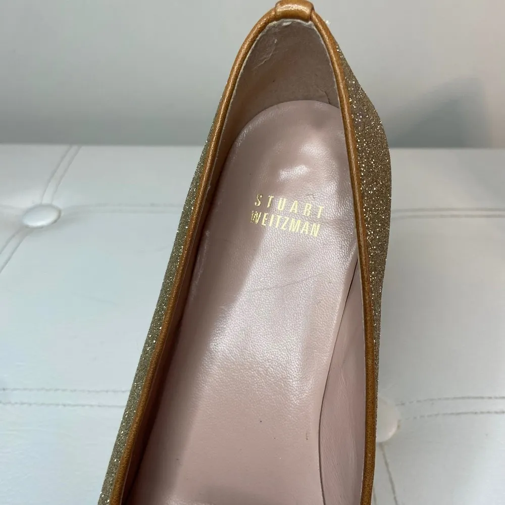 Stuart Weitzman Gold Sparkle Glitter Loafers Flats Size 9 Festive Holiday - Image 7