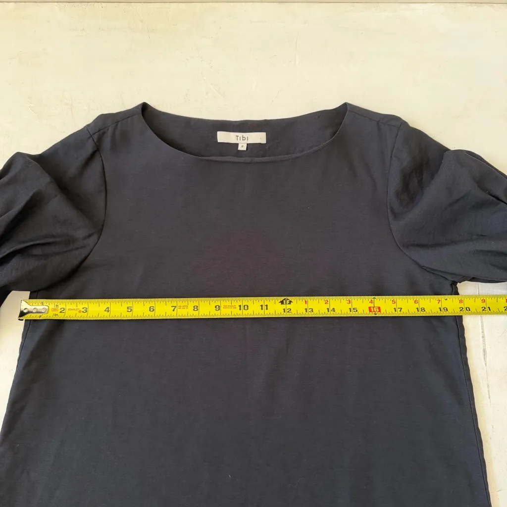 Tibi Black Blouse Top Mixed Media Puffy Sleeves Size 4 - Image 6
