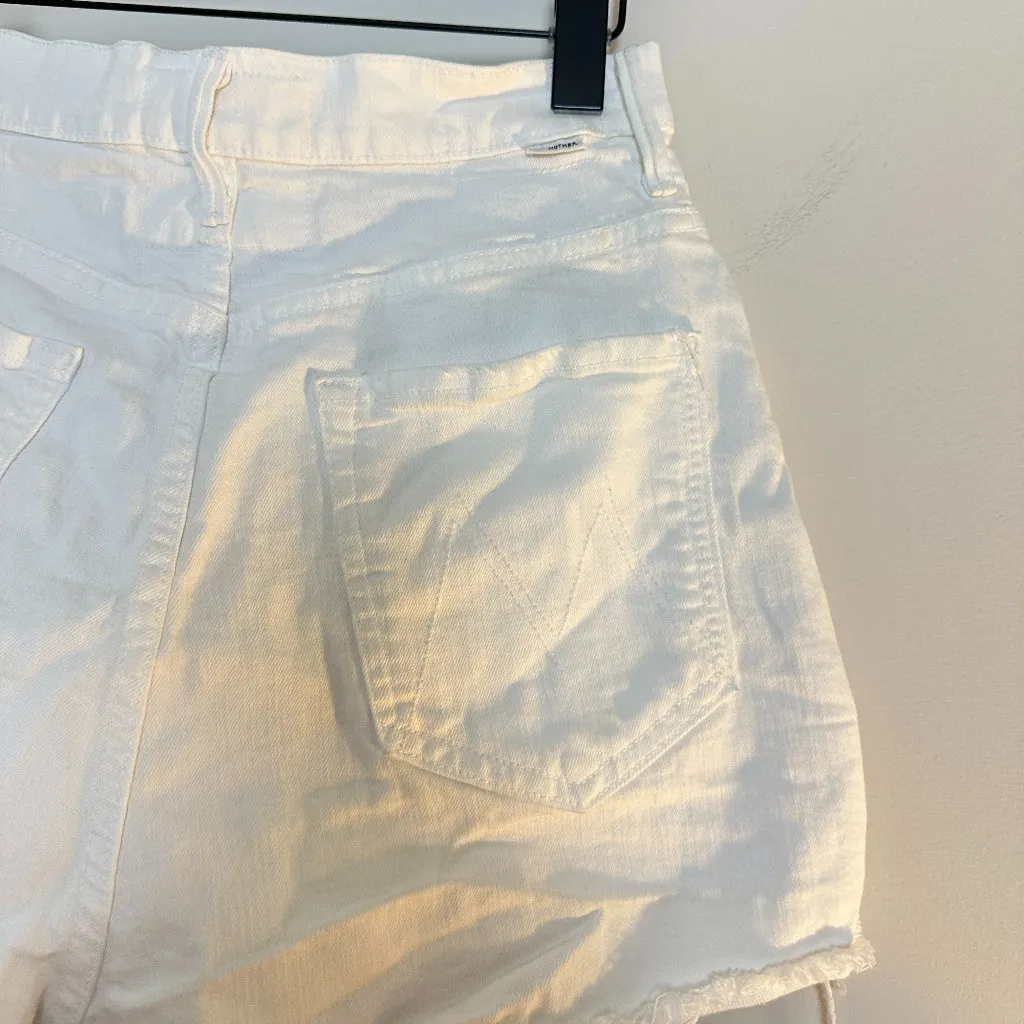 MOTHER High Waisted Tunnel Vision Cuff Fray Short in Wash Totally Innocent US 29 White - Image 7