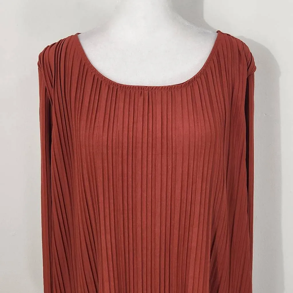 AGB Rust Pleated Blouse Size Large Rust Red Tunic Layered Look Tunic Orange - Image 2