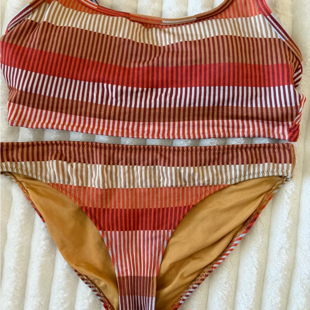 Aerie Striped Red and Brown Bikini Set - Image 3