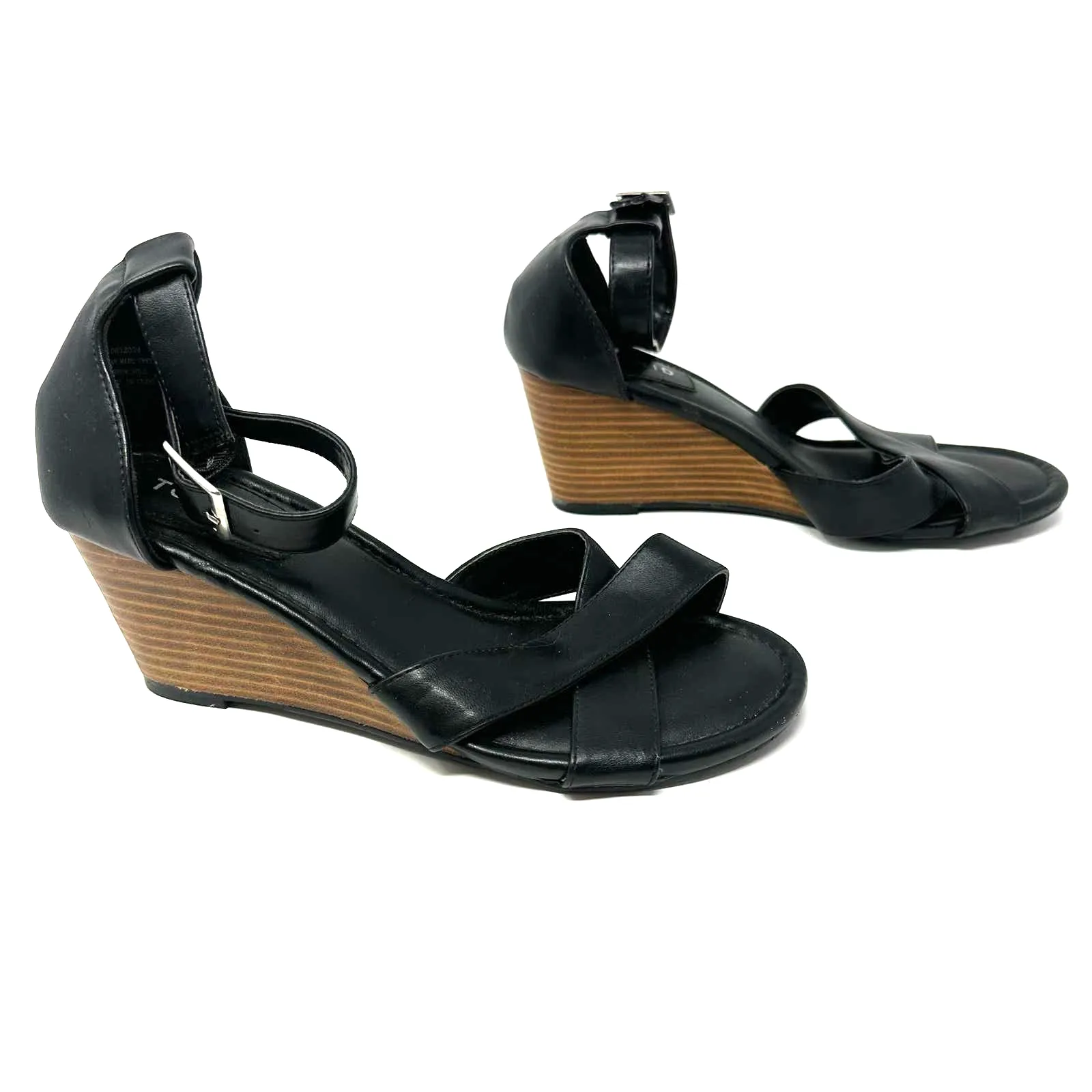 Torrid size 8W black strappy wedge heeled‎ sandals ankle strap wide faux leather - Image 3