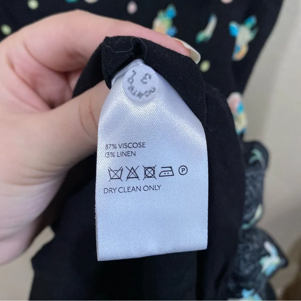 FREE PEOPLE Like A Lady Mini Dress Black Lemon Print Linen Size Small - Image 9