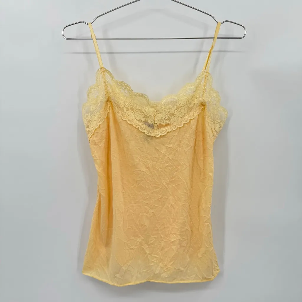 Y2K Butter Yellow Lace Trim Cami Tank Top Crinkle Fabric Charlotte Russe Large - Image 3