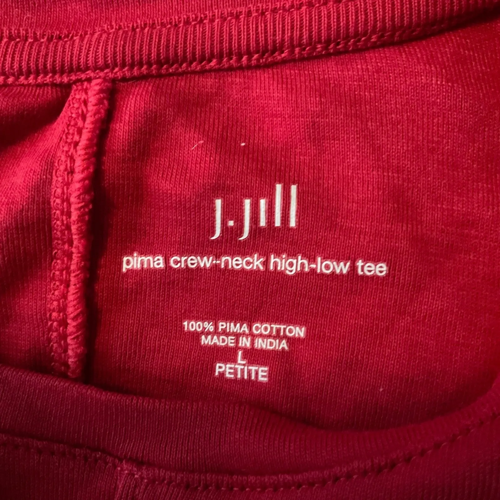 JJill Petite Red Pima Cotton Crew Neck High Low Tee Shirt Top L - Image 2